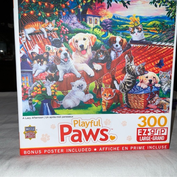 Playful Paws A Lazy Afternoon; 24x18 300 EZ-Grip pcs Master Pieces puzzle New - Picture 11 of 16